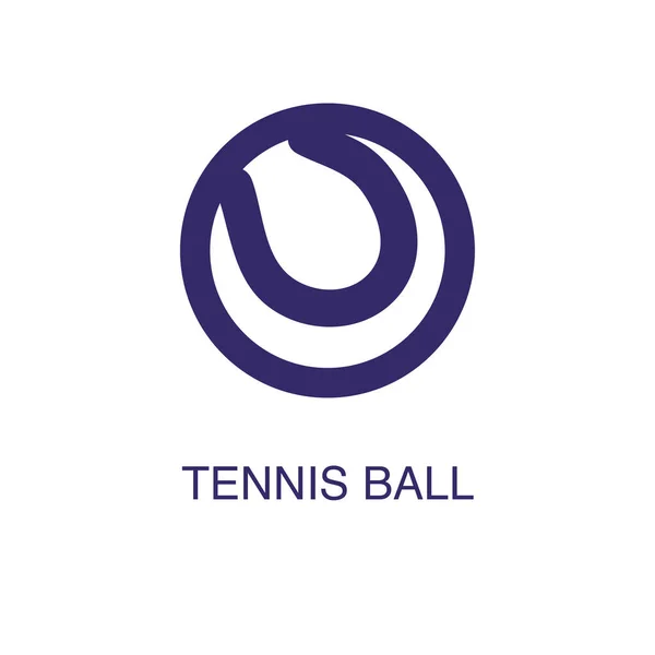 Tennis bal element in platte eenvoudige stijl op witte achtergrond. Tennis bal icoon, met tekst naam concept template — Stockvector