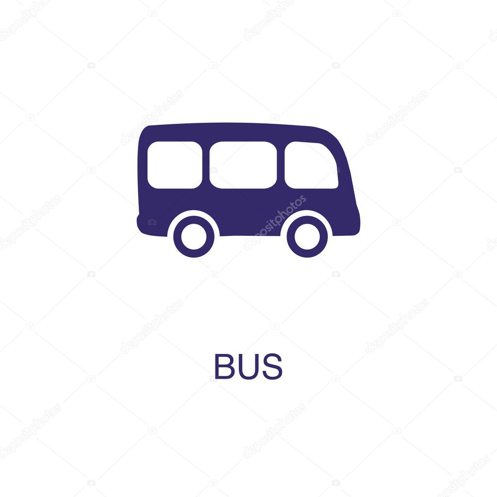 Bus element in flat simple style on white background. Bus icon, with text name concept template