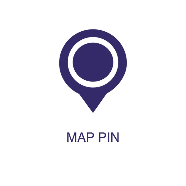 Elemento de pin de mapa en estilo plano simple sobre fondo blanco. Icono de pin de mapa, con plantilla de concepto de nombre de texto — Vector de stock