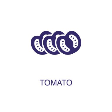Beyaz arkaplanda düz basit domates şekli. Metin adı konsept şablonuyla domates simgesi