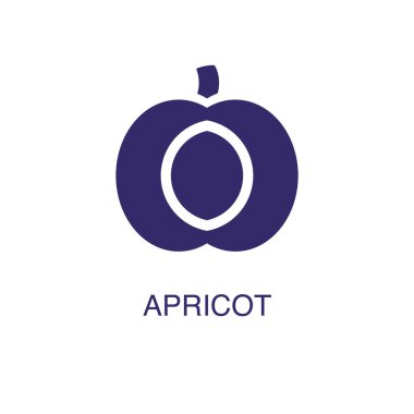 Kayısı ögesi düz basit bir şekilde beyaz arkaplanda. Metin adı konsept şablonlu kayısı simgesi