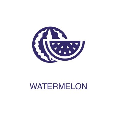 Karpuz elementi düz basit bir şekilde beyaz arkaplanda. Metin adı konsept şablonlu karpuz simgesi