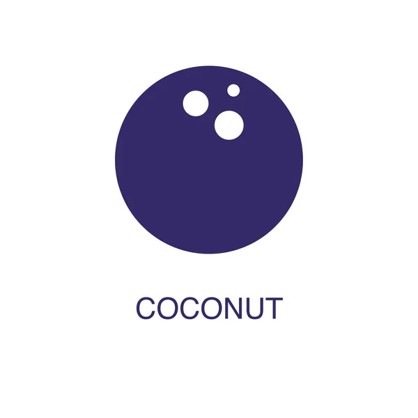Kokosnuss-Element in flachem, schlichten Stil auf weißem Hintergrund. Kokosnuss-Symbol, mit Textvorlage für Konzept-Namen — Stockvektor