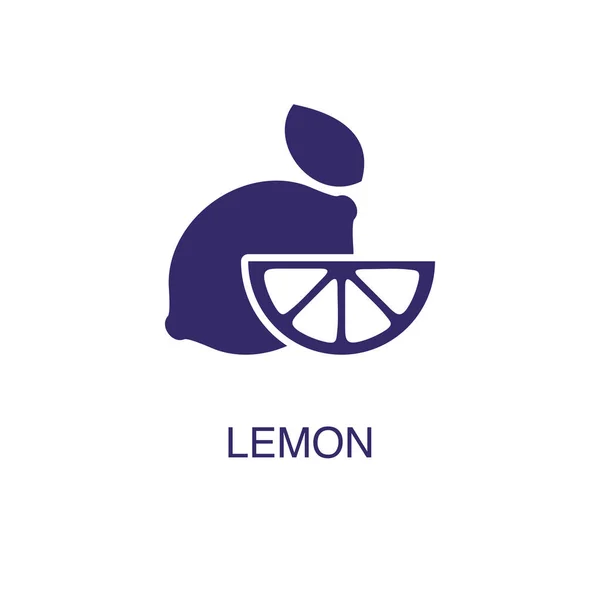 Elemento limón en estilo plano y sencillo sobre fondo blanco. Icono de limón, con plantilla de concepto de nombre de texto — Vector de stock