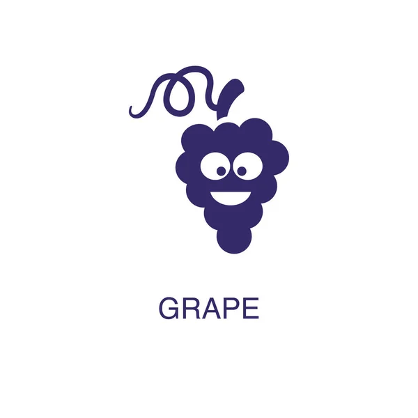 Elemento de uva en estilo plano simple sobre fondo blanco. Icono de uva, con plantilla de concepto de nombre de texto — Vector de stock