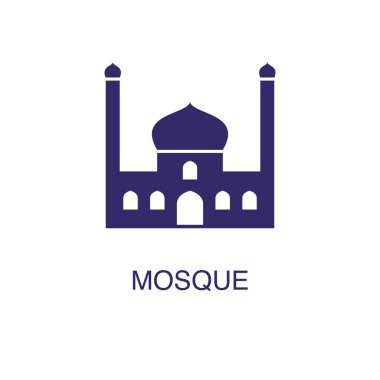 Beyaz arkaplanda düz basit bir cami ögesi var. Metin adı konsept şablonlu cami simgesi