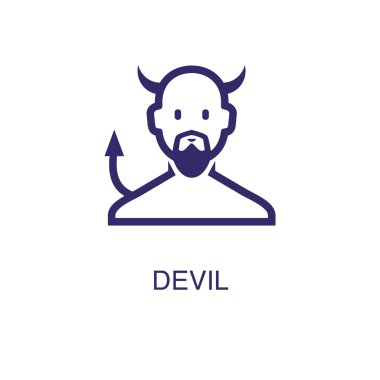 Beyaz arkaplandaki şeytan ögesi düz basit bir şekilde. Metin adı konsept şablonlu şeytan simgesi