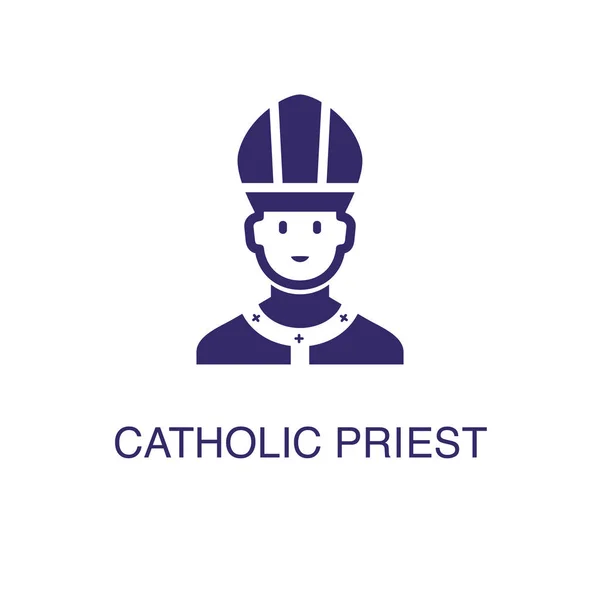 Élément prêtre catholique dans un style simple plat sur fond blanc. icône prêtre catholique, avec modèle de concept de nom de texte — Image vectorielle