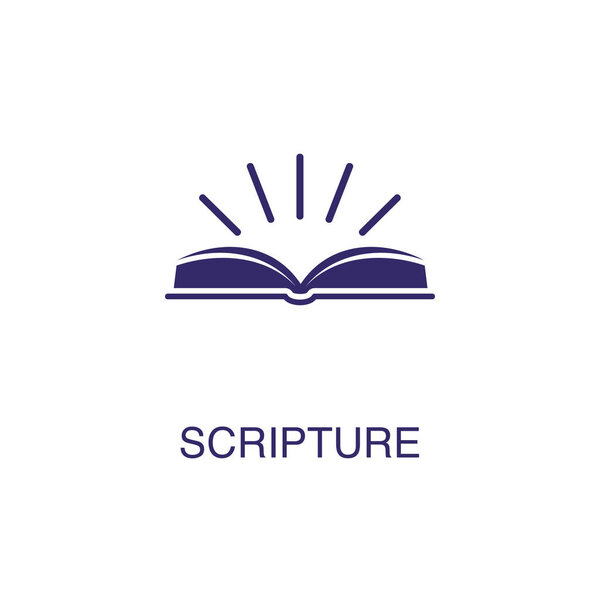 Scripture element in flat simple style on white background. Scripture icon, with text name concept template