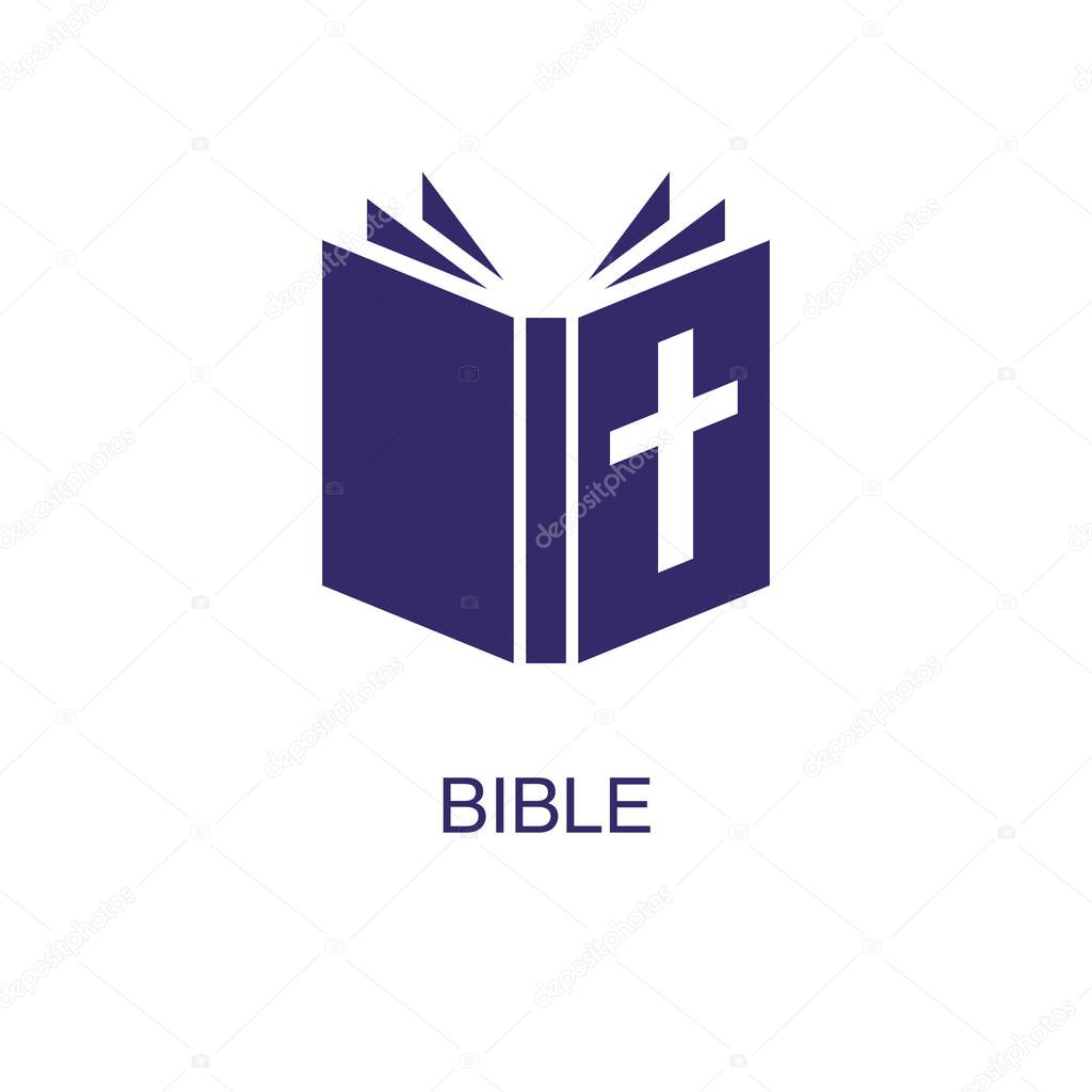Bible element in flat simple style on white background. Bible icon, with text name concept template