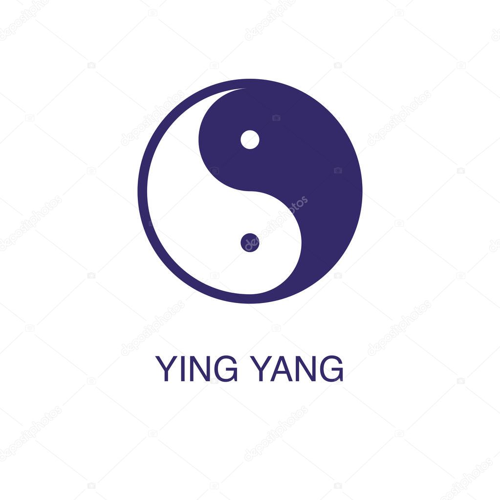 Yin yang element in flat simple style on white background. Yin yang icon, with text name concept template