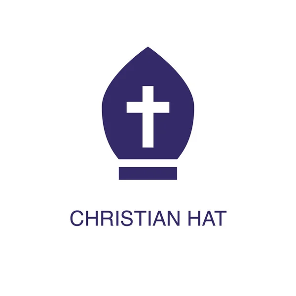 Sombrero chirstiano de estilo plano y sencillo sobre fondo blanco. Chirstian hat icon, con plantilla de concepto de nombre de texto — Archivo Imágenes Vectoriales