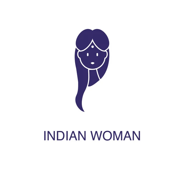 Elemento mulher indiana em estilo simples plana no fundo branco. Ícone de mulher indiana, com modelo de conceito de nome de texto —  Vetores de Stock