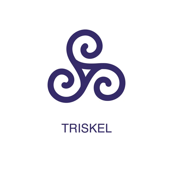 白の背景にフラットシンプルなスタイルでトリッケル要素。Triskelアイコン、テキスト名のコンセプトテンプレート — ストックベクタ