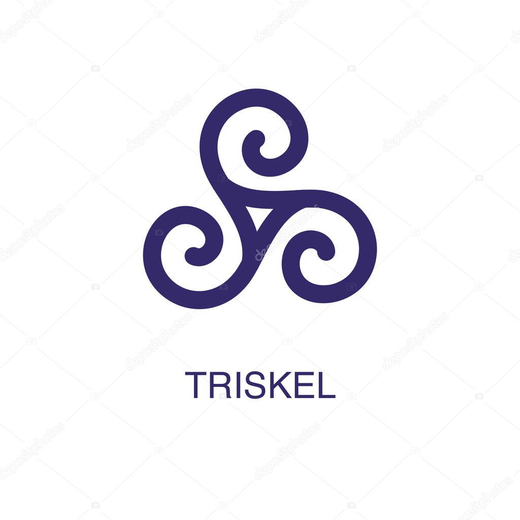 Triskel element in flat simple style on white background. Triskel icon, with text name concept template