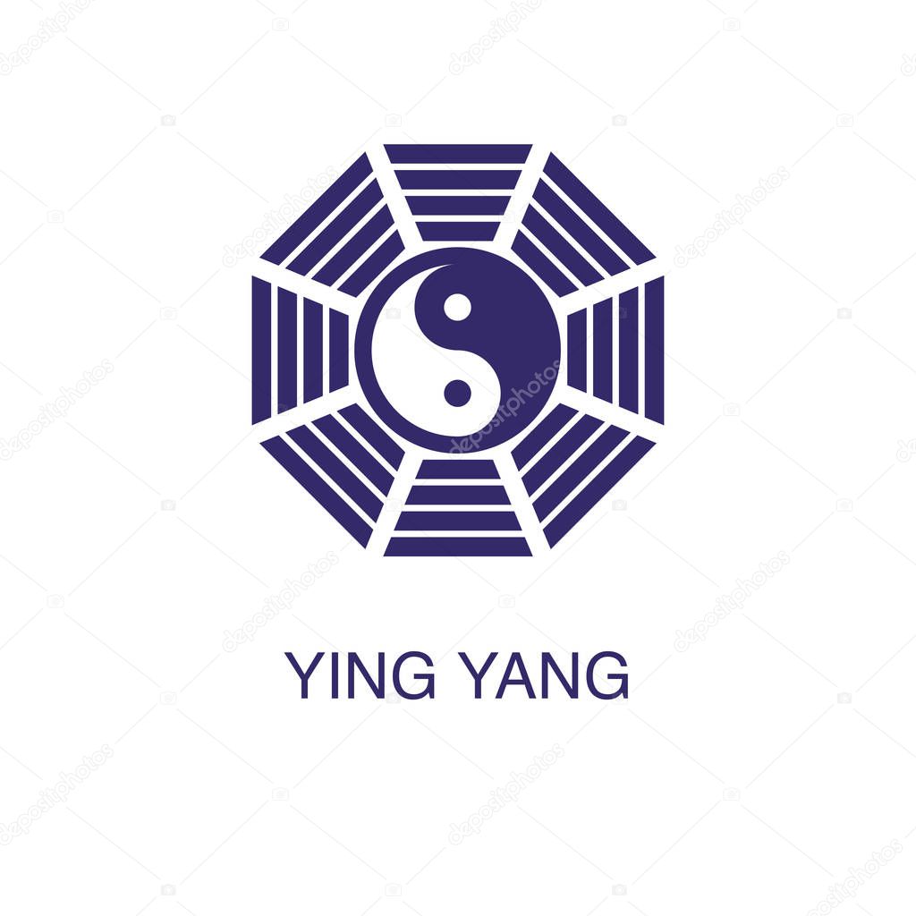 Yin yang element in flat simple style on white background. Yin yang icon, with text name concept template