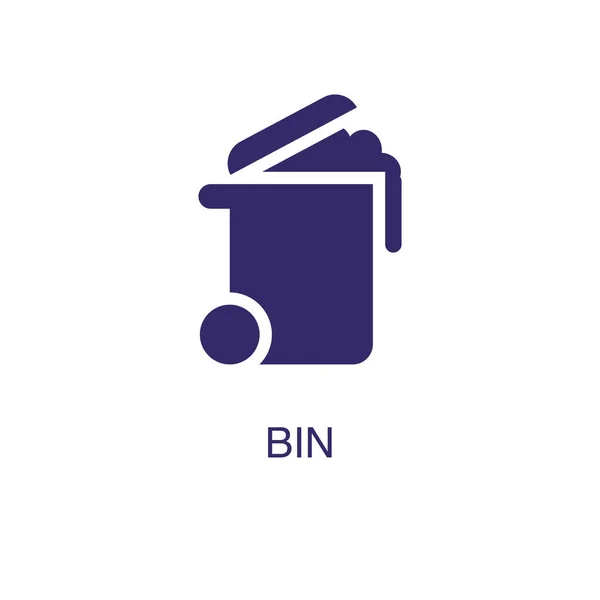 Trash bin element in flat simple style on white background. Trash bin icon, with text name concept template — Stock Vector