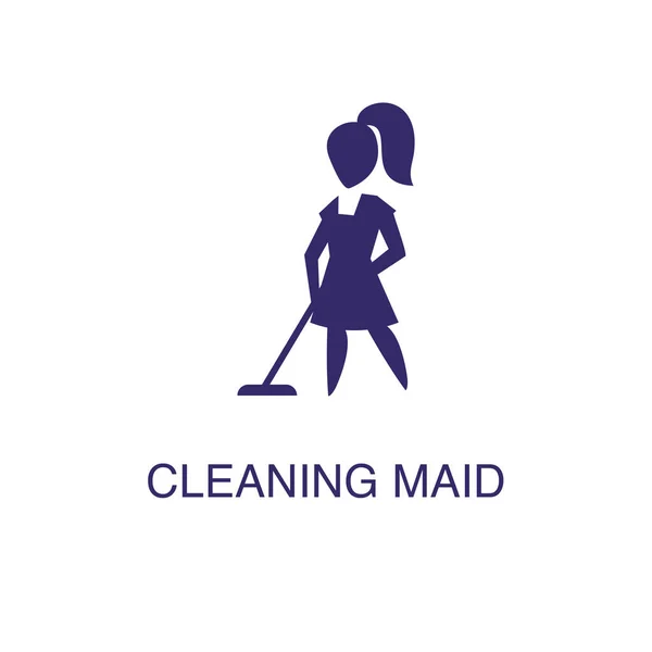 Cleaning maid element in flat simple style on white background. Cleaning maid icon, with text name concept template