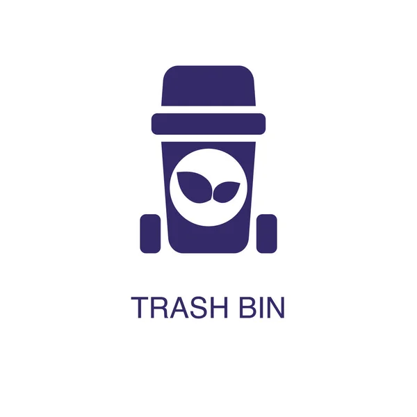 Trash bin element in flat simple style on white background. Trash bin icon, with text name concept template — Stock Vector