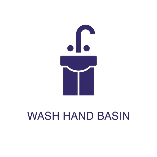白の背景に平らなシンプルなスタイルで手流域要素を洗う。手流域のアイコンを洗う,テキスト名の概念テンプレートと — ストックベクタ