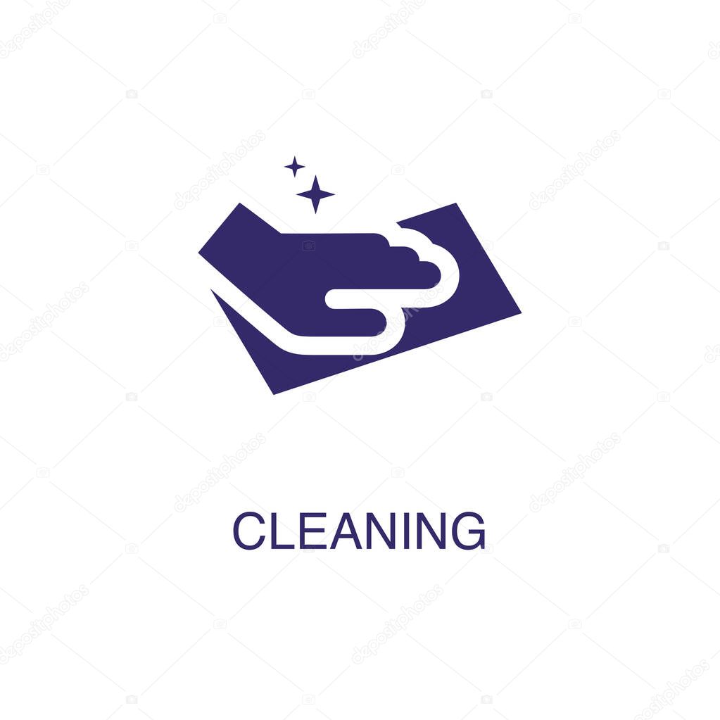 Cleaning element in flat simple style on white background. Cleaning icon, with text name concept template