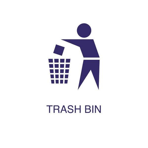 Trash bin element in flat simple style on white background. Trash bin icon, with text name concept template — Stock Vector