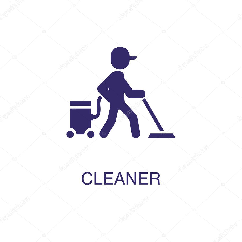 Cleaner element in flat simple style on white background. Cleaner icon, with text name concept template