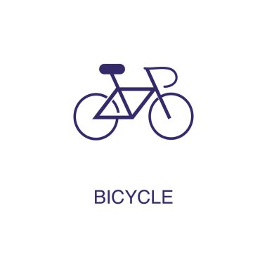 Bisiklet ögesi beyaz arkaplanda düz basit bir şekilde. Metin adı konsept şablonlu bisiklet simgesi
