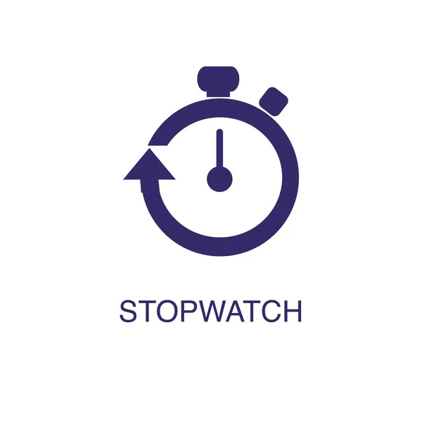 Prvek Stopwatch v plochém jednoduchém stylu na bílém pozadí. Ikona Stopwatch s textovým názvem šablony — Stockový vektor