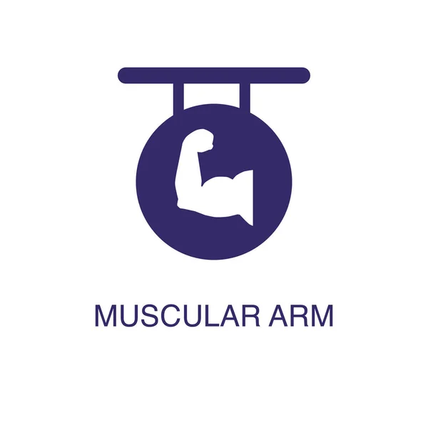 Muskulöses Arm-Element in flachem, schlichten Stil auf weißem Hintergrund. muskulöses Arm-Symbol, mit Textvorlage für Konzept-Namen — Stockvektor