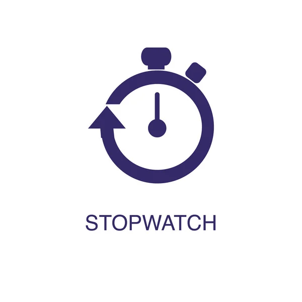 Stopwatch element in platte eenvoudige stijl op witte achtergrond. Stopwatch icoon, met tekstnaam concept template — Stockvector