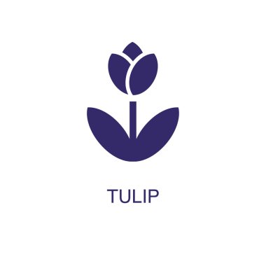 Lale ögesi beyaz arkaplanda düz basit bir şekilde. Lale simgesi, metin adı konsept şablonu