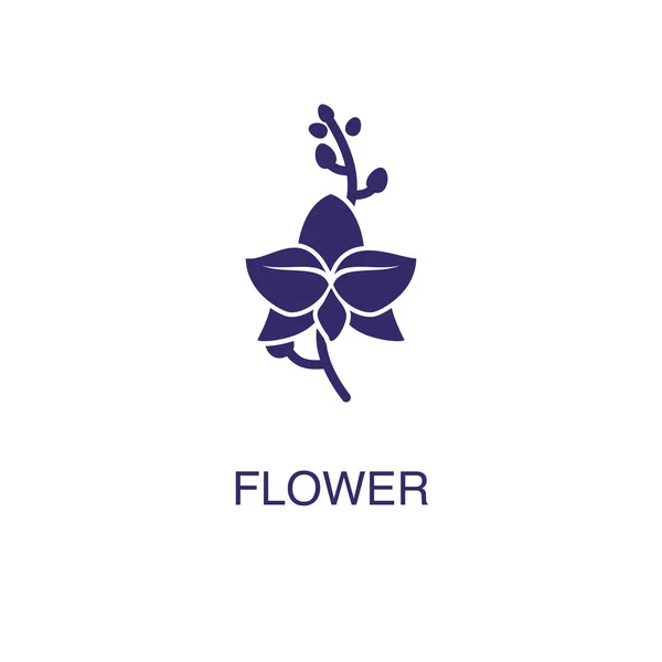 Élément de fleur dans un style simple plat sur fond blanc. icône de fleur, avec le modèle de concept de nom de texte — Image vectorielle