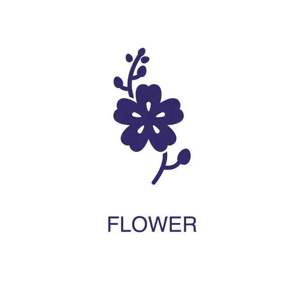 Elemento floreale in stile piatto semplice su sfondo bianco. Icona del fiore, con il modello di concetto del nome del testo — Vettoriale Stock