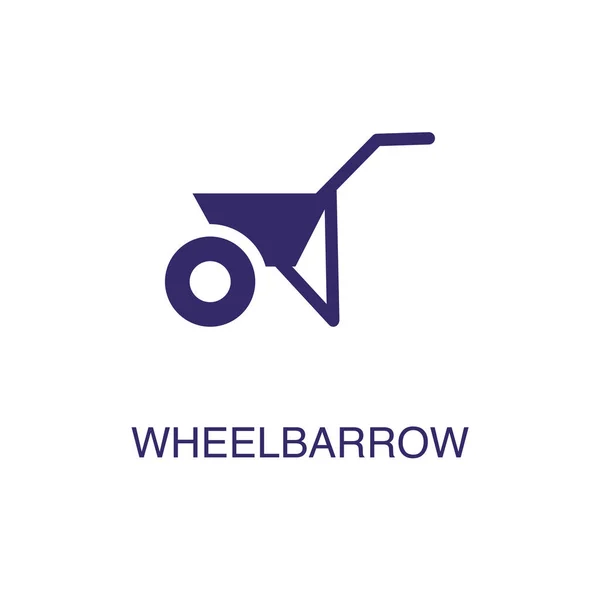 Wheelbarrow στοιχείο σε επίπεδο απλό στυλ σε λευκό φόντο. Εικονίδιο τροχοφόρου, με πρότυπο έννοιας ονόματος κειμένου — Διανυσματικό Αρχείο