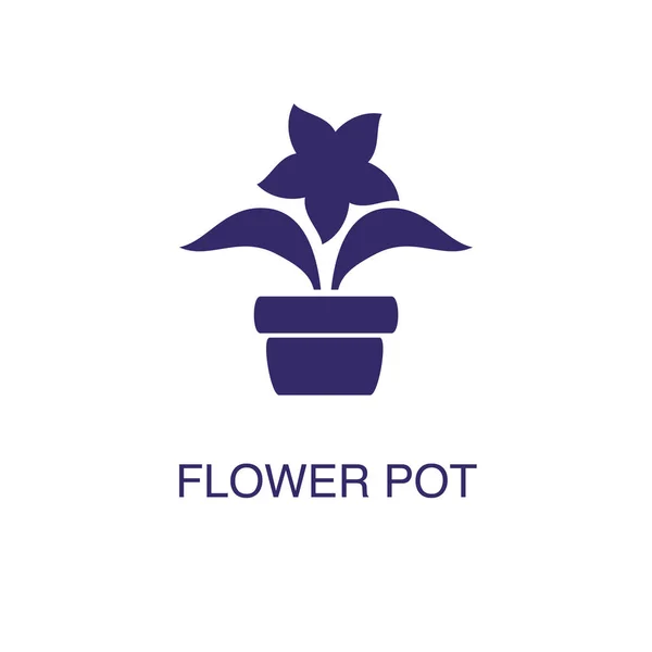 Elemento vaso di fiori in stile piatto semplice su sfondo bianco. icona del vaso di fiori, con il modello di concetto del nome del testo — Vettoriale Stock