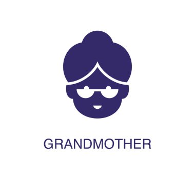 Beyaz arka planda, düz basit tarzda büyükanne unsuru. Metin isimli konsept şablonlu büyükanne simgesi