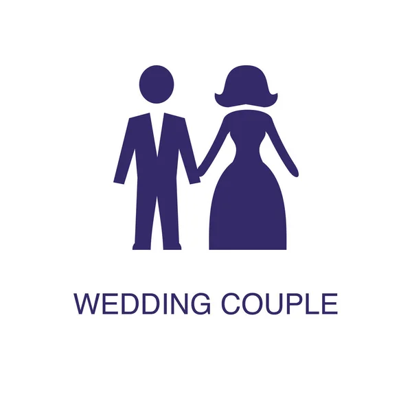 Svatební pár prvek v plochém jednoduchém stylu na bílém pozadí. Ikona svatebního páru s textovým názvem šablony — Stockový vektor