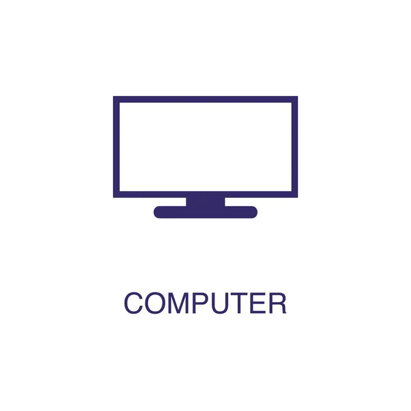 Élément d'ordinateur dans un style simple plat sur fond blanc. icône de l'ordinateur, avec modèle de concept de nom de texte — Image vectorielle