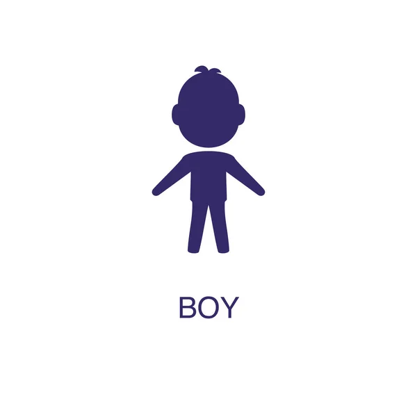 Élément garçon dans un style simple plat sur fond blanc. icône garçon, avec le modèle de concept de nom de texte — Image vectorielle