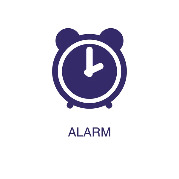 Elemento de alarma en estilo plano simple sobre fondo blanco. Icono de alarma, con plantilla de concepto de nombre de texto — Vector de stock