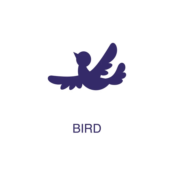 Element ptaka w płaskim prostym stylu na białym tle. Ikona ptaka, z szablonem koncepcji nazwy tekstu — Wektor stockowy