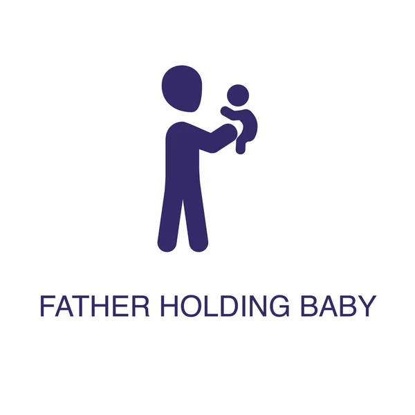 Father holding baby carriage element in flat simple style on white background. Father holding baby icon, with text name concept template — ストックベクタ