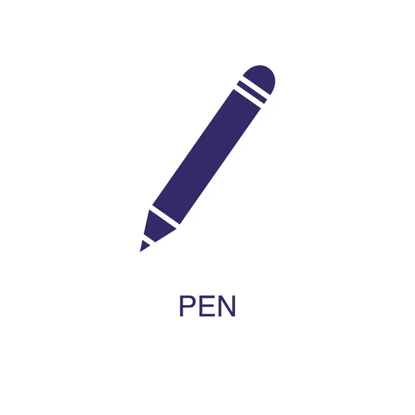 Élément de stylo dans un style plat et simple sur fond blanc. Icône de stylo, avec modèle de concept de nom de texte — Image vectorielle