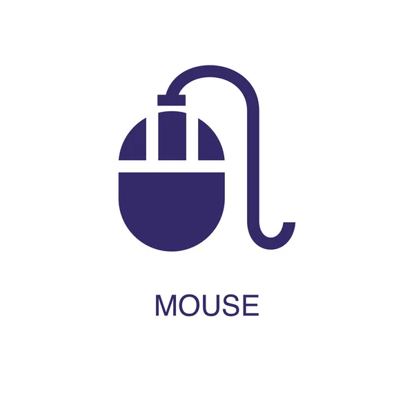 Elemento del ratón en estilo plano simple sobre fondo blanco. Icono del ratón, con plantilla de concepto de nombre de texto — Vector de stock
