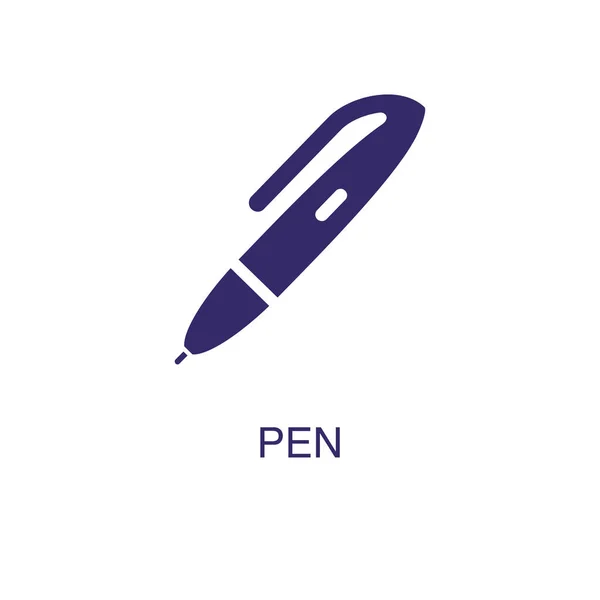 Elemento penna in stile semplice e piatto su sfondo bianco. Icona della penna, con il modello di concetto del nome del testo — Vettoriale Stock