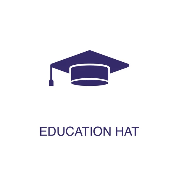 Στοιχείο καπέλο αποφοίτησης σε επίπεδο απλό στυλ σε λευκό φόντο. Εικονίδιο καπέλου αποφοίτησης, με πρότυπο έννοιας ονόματος κειμένου — Διανυσματικό Αρχείο