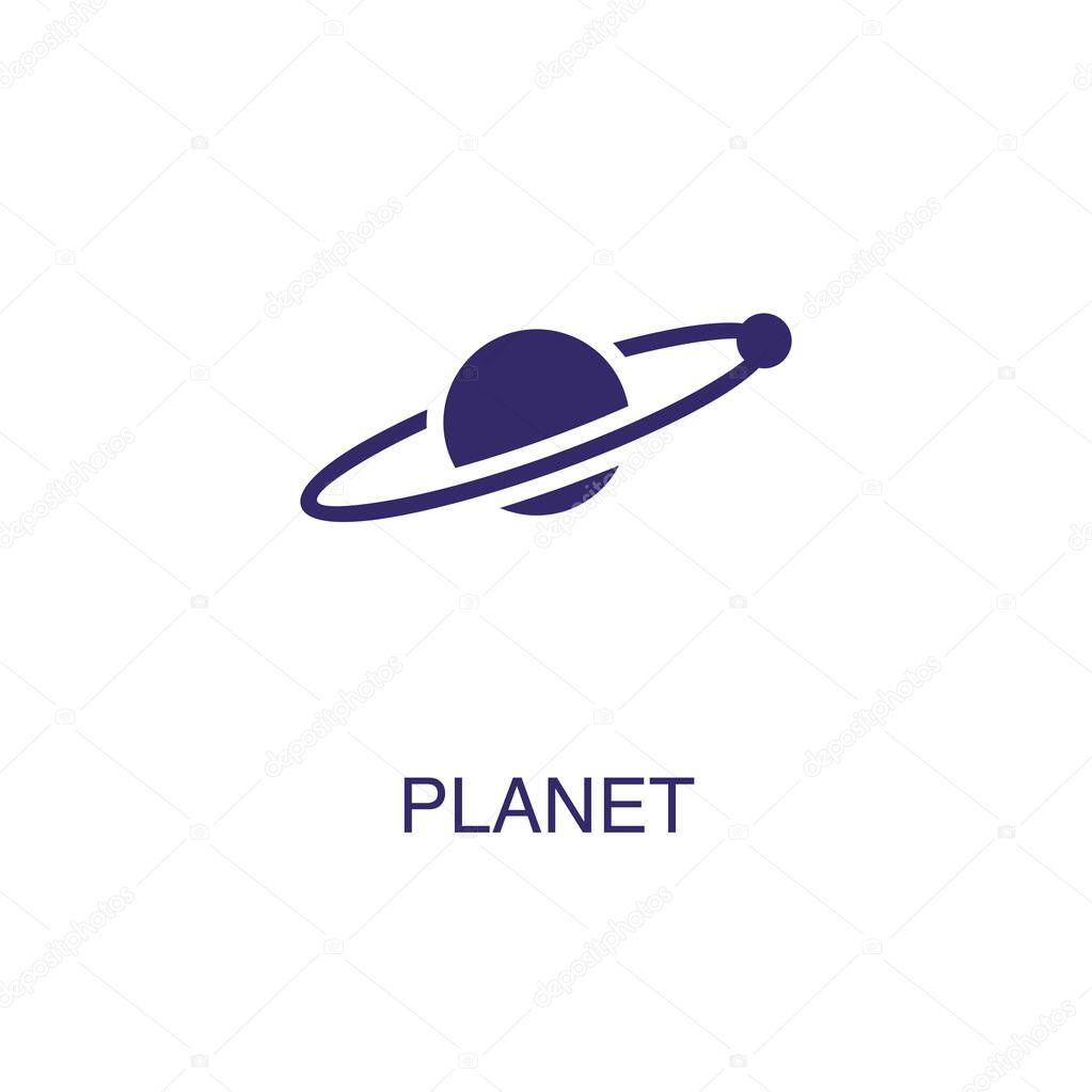 Planet element in flat simple style on white background. Planet icon, with text name concept template