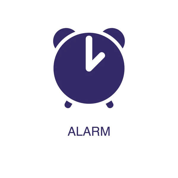 Elemento de alarma en estilo plano simple sobre fondo blanco. Icono de alarma, con plantilla de concepto de nombre de texto — Vector de stock