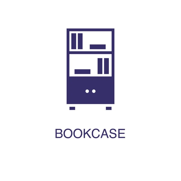 Bookcase element in flat simple style on white background. Bookcase icon, with text name concept template — ストックベクタ